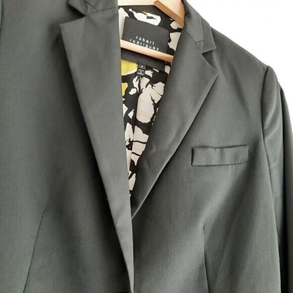 ROBERT RODRIGUEZ / Blazer Jacket Black Button Down Silk Floral Lining Sz 6 - Picture 6 of 16
